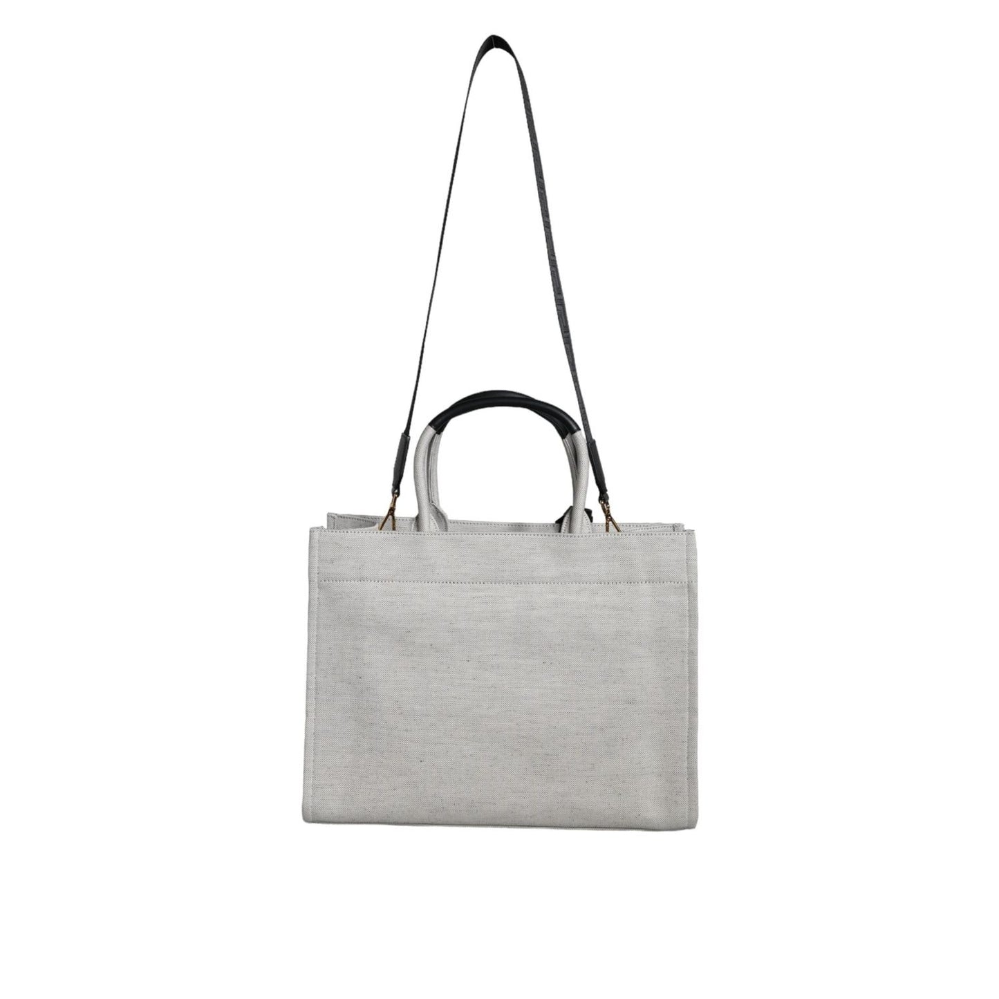 Versace White Top Handle Canvas Leather Logo Crossbody Tote Bag