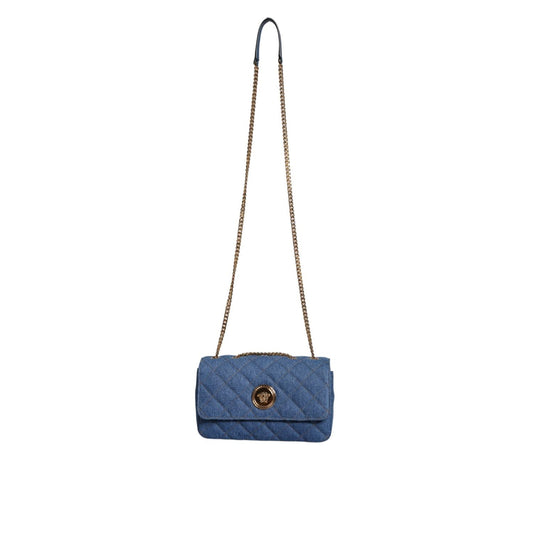 Versace Blue Quilted Denim Leather Crossbody Shoulder Bag BAG1601