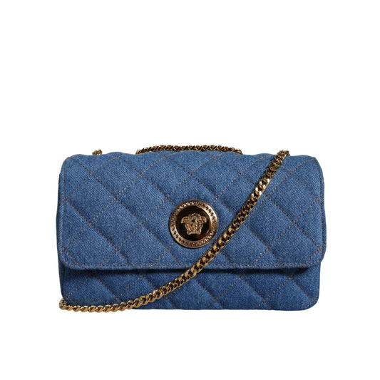Versace Blue Quilted Denim Leather Crossbody Shoulder Bag BAG1601