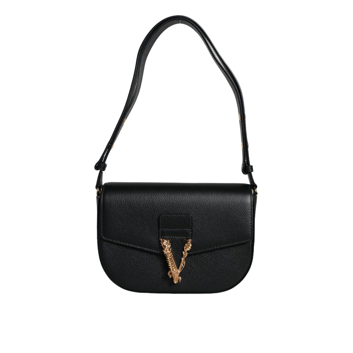 Versace Black Grainy Calf Leather Logo Crossbody Shoulder Bag