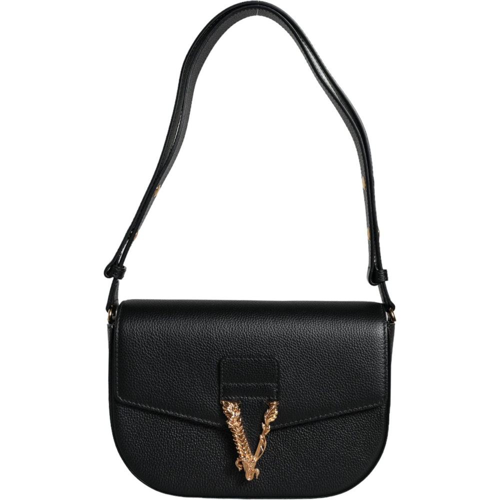 Versace Black Grainy Calf Leather Logo Crossbody Shoulder Bag BAG1612