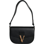 Versace Black Grainy Calf Leather Logo Crossbody Shoulder Bag BAG1612