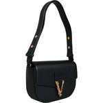 Versace Black Grainy Calf Leather Logo Crossbody Shoulder Bag BAG1612