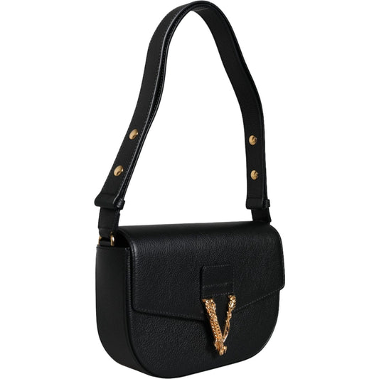 Versace Black Grainy Calf Leather Logo Crossbody Shoulder Bag BAG1612