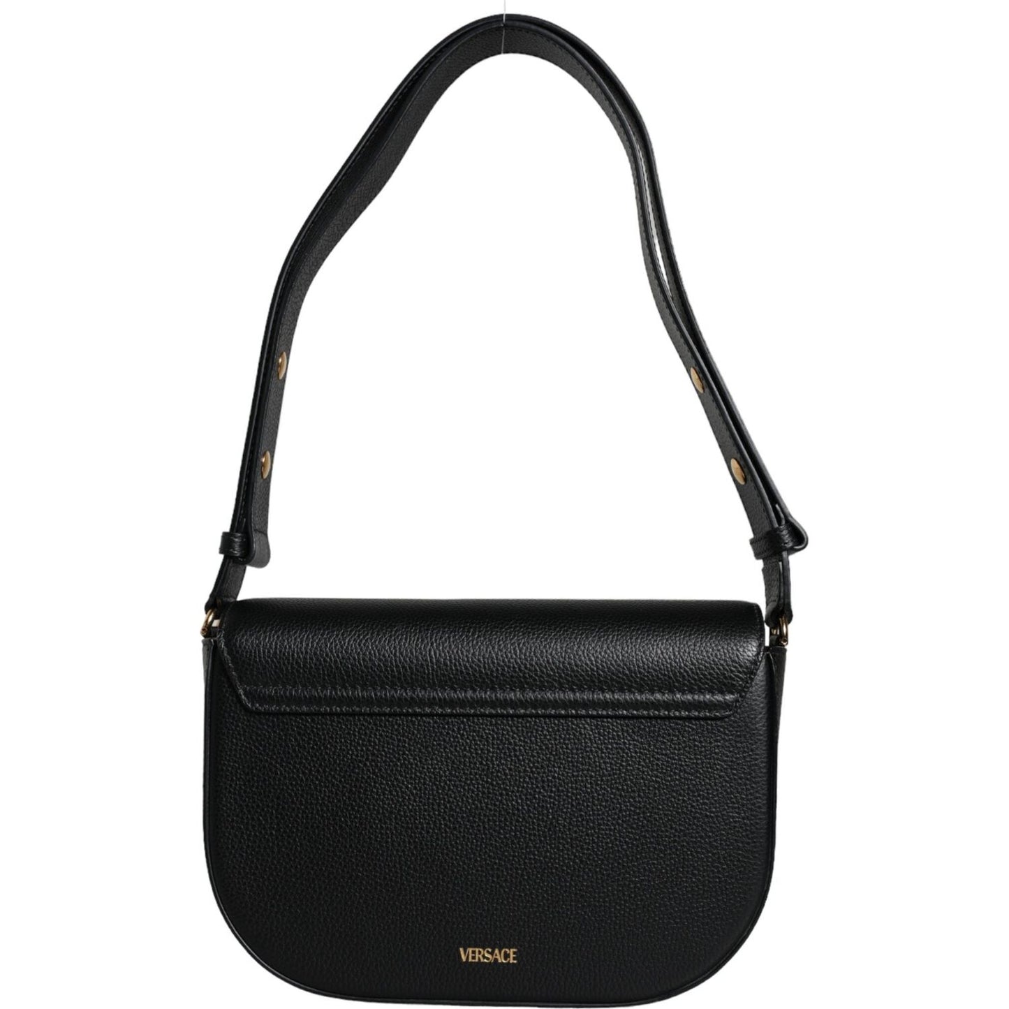 Versace Black Grainy Calf Leather Logo Crossbody Shoulder Bag BAG1612