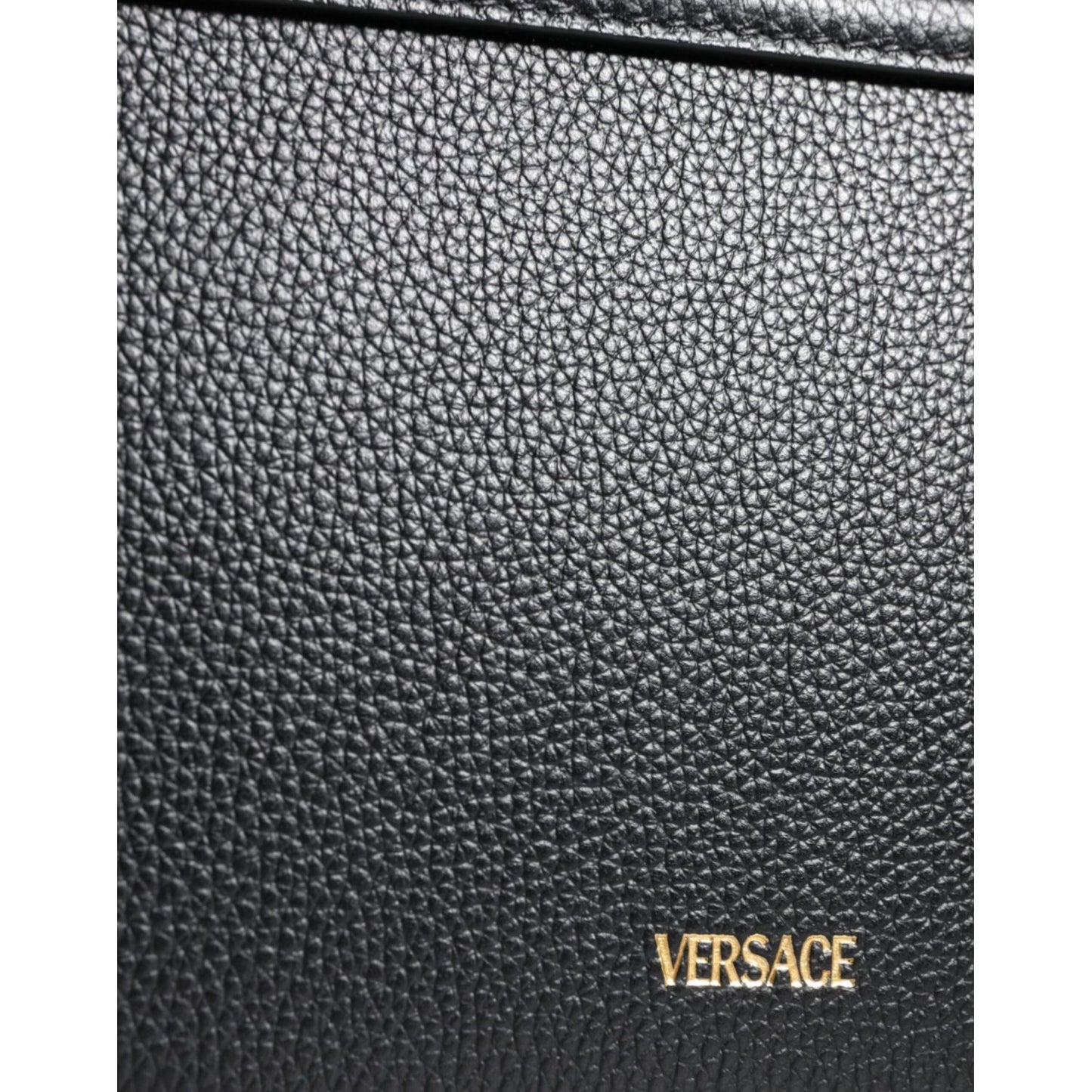 Versace Black Grainy Calf Leather Logo Crossbody Shoulder Bag BAG1612