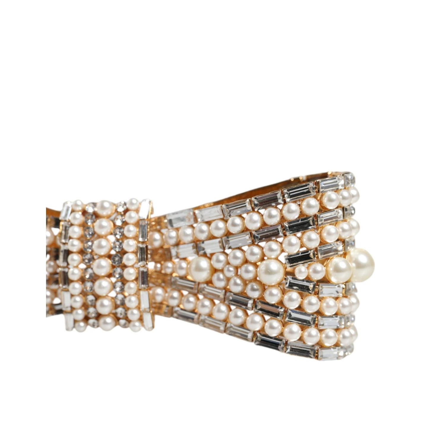 Dolce & Gabbana Gold Tone Brass Bow Crystal FauxPearl Embellished Brooch Brooch