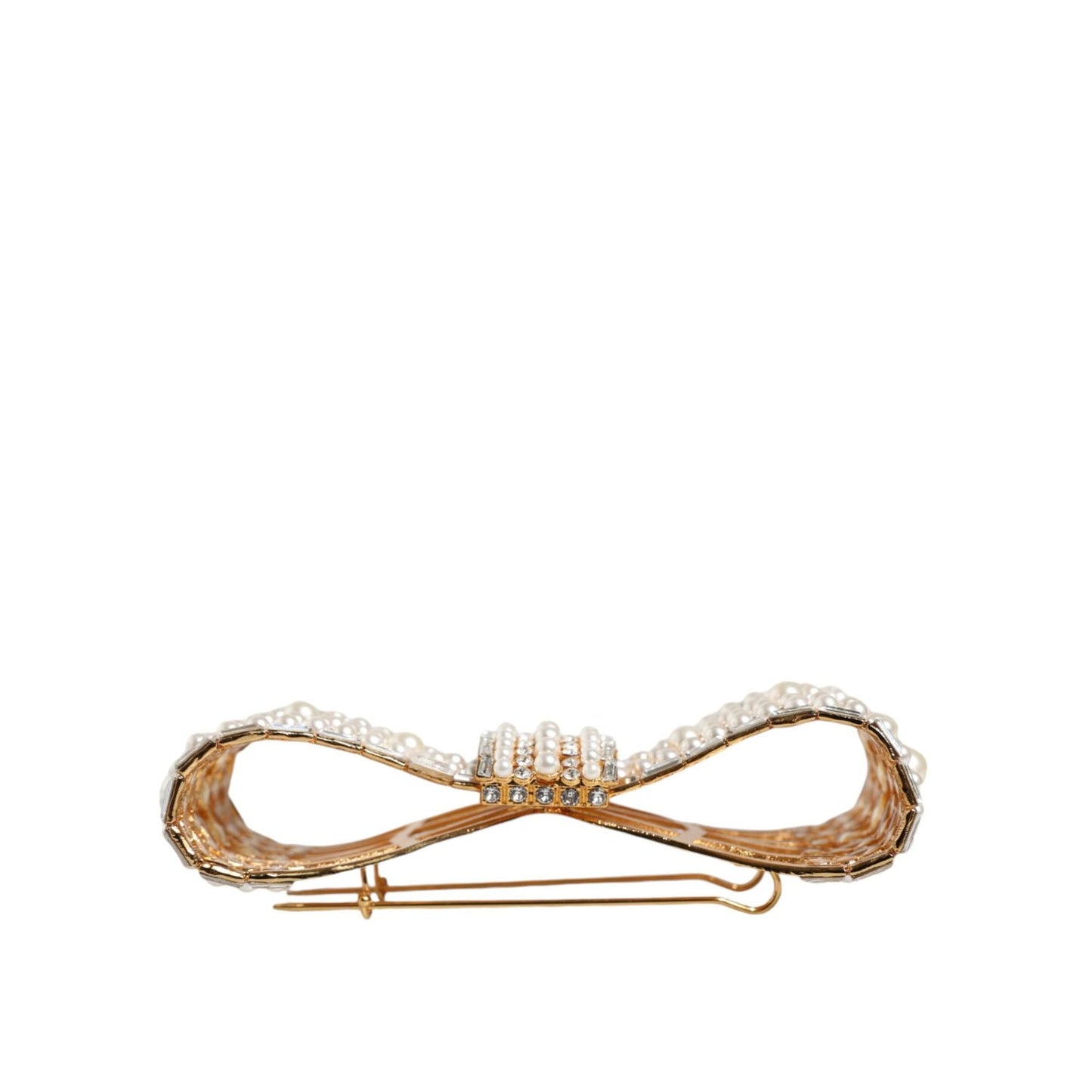 Dolce & Gabbana Gold Tone Brass Bow Crystal FauxPearl Embellished Brooch Brooch