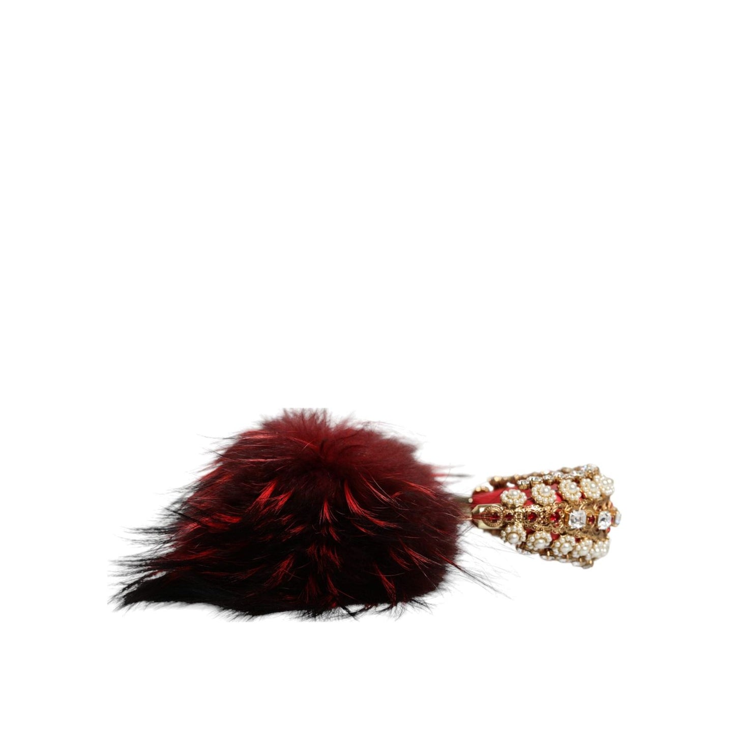 Dolce & Gabbana Red Gold Crystal Fur Headset Audio AUX Headphones