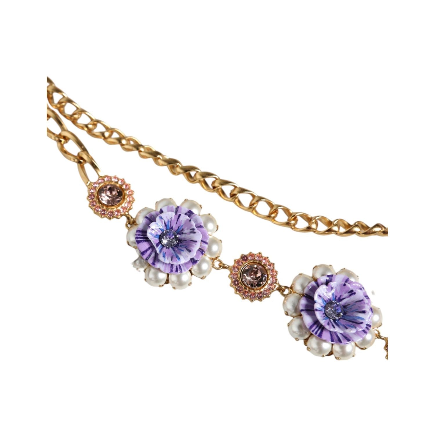 قلادة دولتشي آند غابانا الذهبية المزينة بالكريستالات الزهرية