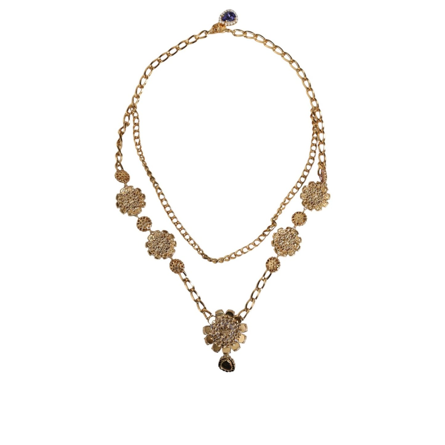 Dolce & Gabbana Gold Tone Floral Crystals Embellished Layered Necklace Necklace