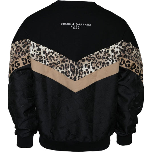 Dolce & Gabbana Black Leopard Crew Neck Sweatshirt Sweater TSH84514-54