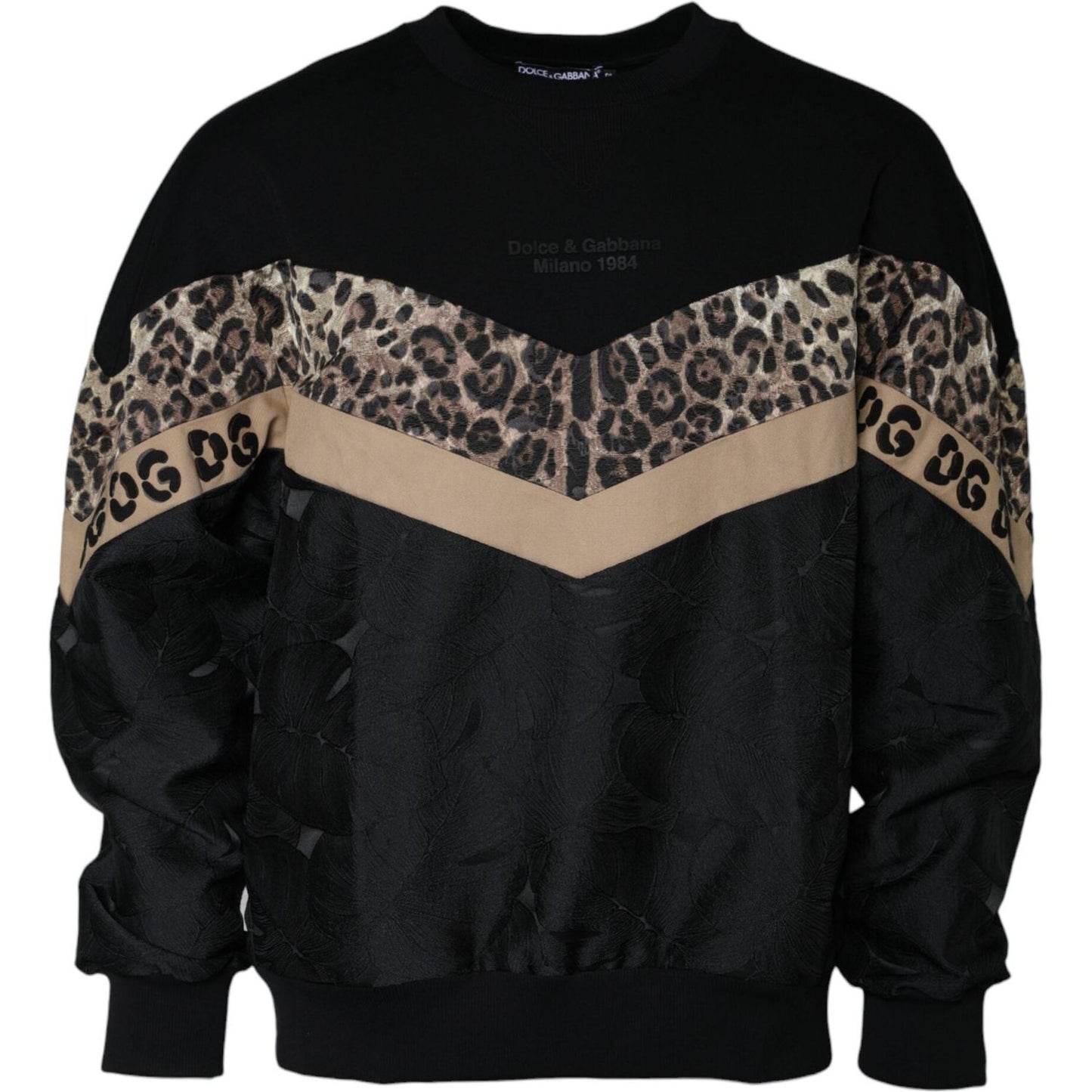 Dolce & Gabbana Black Leopard Crew Neck Sweatshirt Sweater TSH84514-54