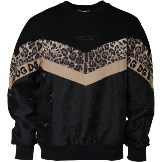 Dolce & Gabbana Black Leopard Crew Neck Sweatshirt Sweater TSH84514-54
