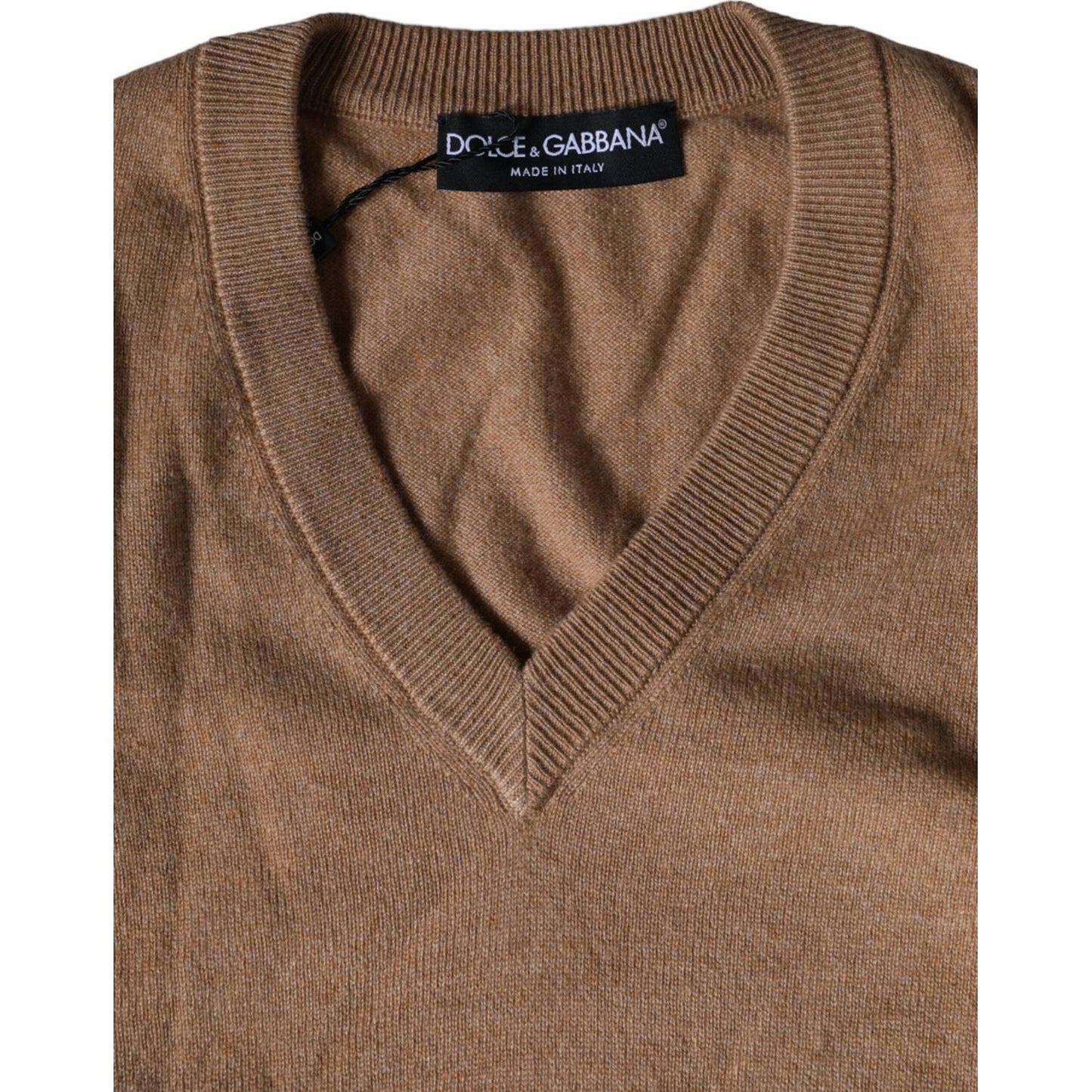 Dolce & Gabbana Brown Cashmere Knit V-neck Pullover Sweater TSH84555-46
