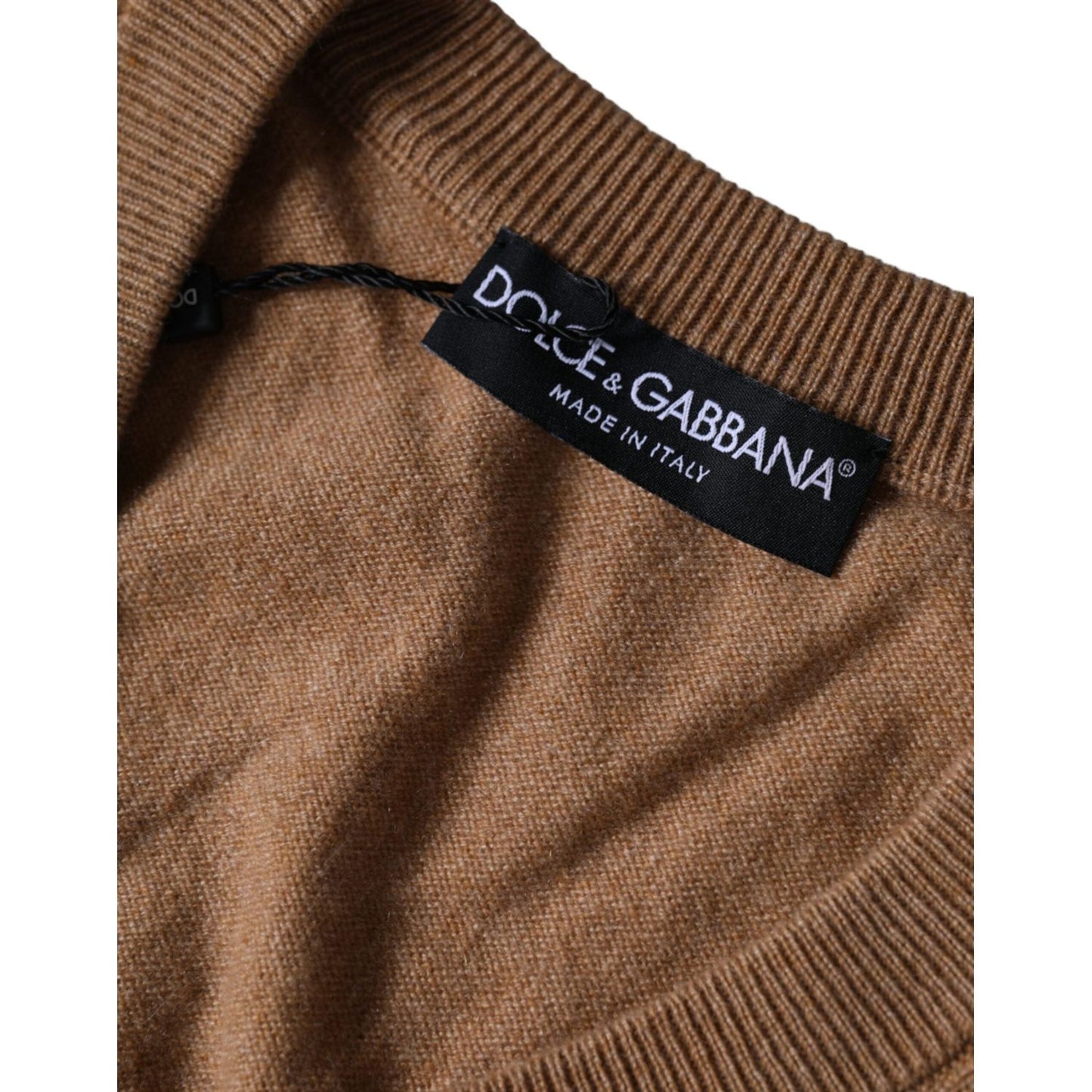 Dolce & Gabbana Brown Cashmere Knit V-neck Pullover Sweater TSH84555-46