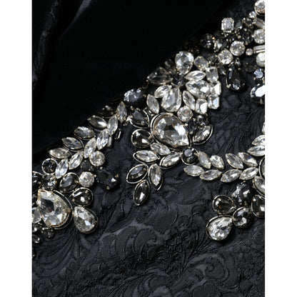 Dolce & Gabbana Black Jacquard Crystal Floral Jacket Blazer