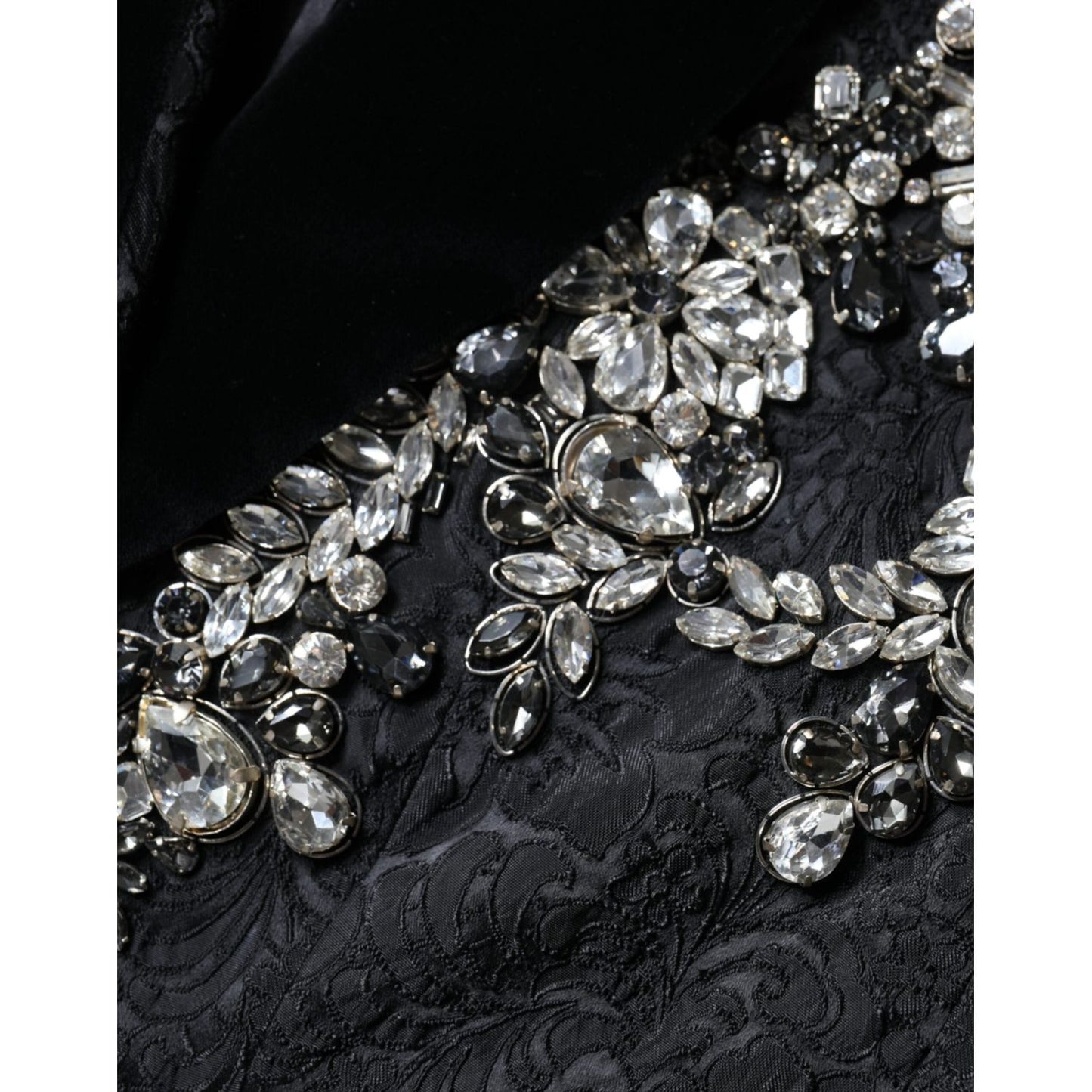 Dolce & Gabbana Black Jacquard Crystal Floral Jacket Blazer JKT4088-44