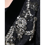 Dolce & Gabbana Black Jacquard Crystal Floral Jacket Blazer JKT4088-44