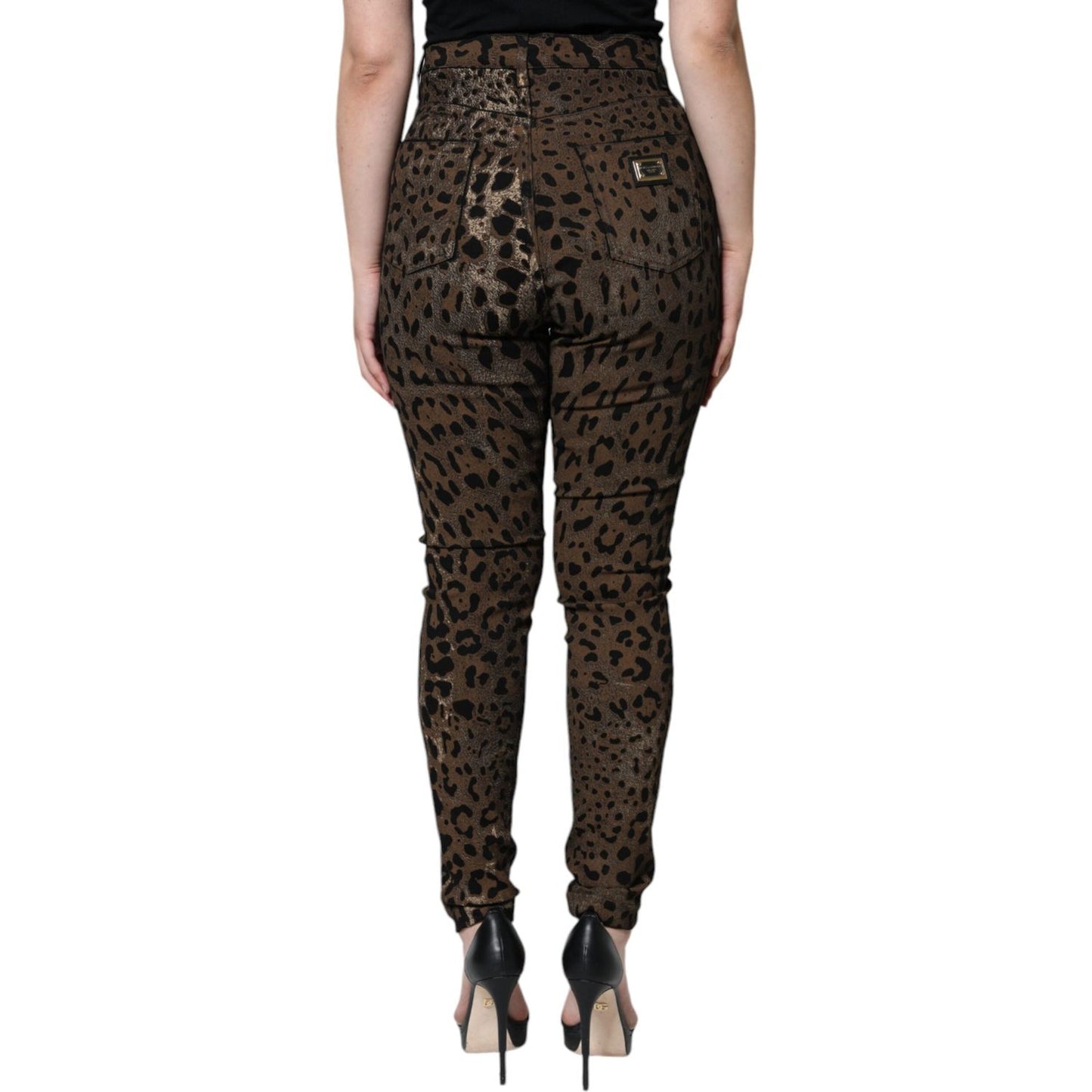 Dolce & Gabbana Brown Leopard Cotton Skinny Denim Jeans PAN74191-46