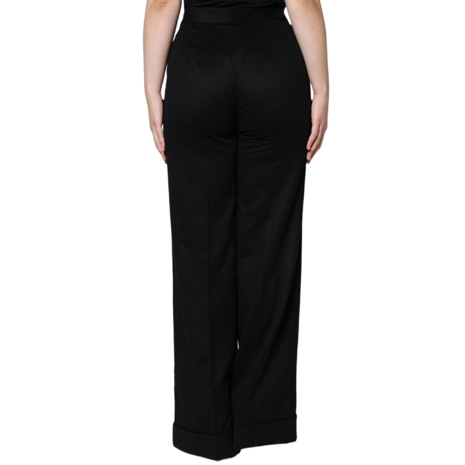 Dolce & Gabbana Black Cashmere Mid Waist Women Boot Cut Pants