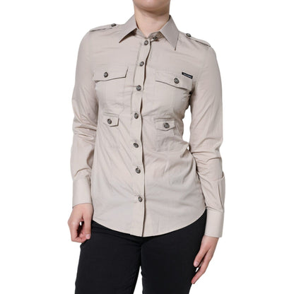 Dolce & Gabbana Beige Cotton Collared Button Down Shirt Top