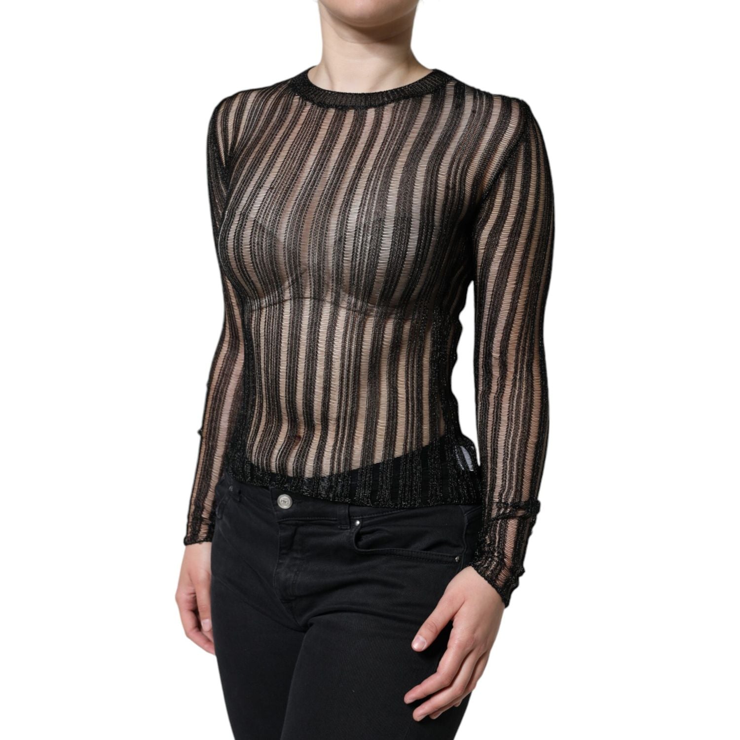 Dolce & Gabbana Black Stripe See Through Long Sleeves Top