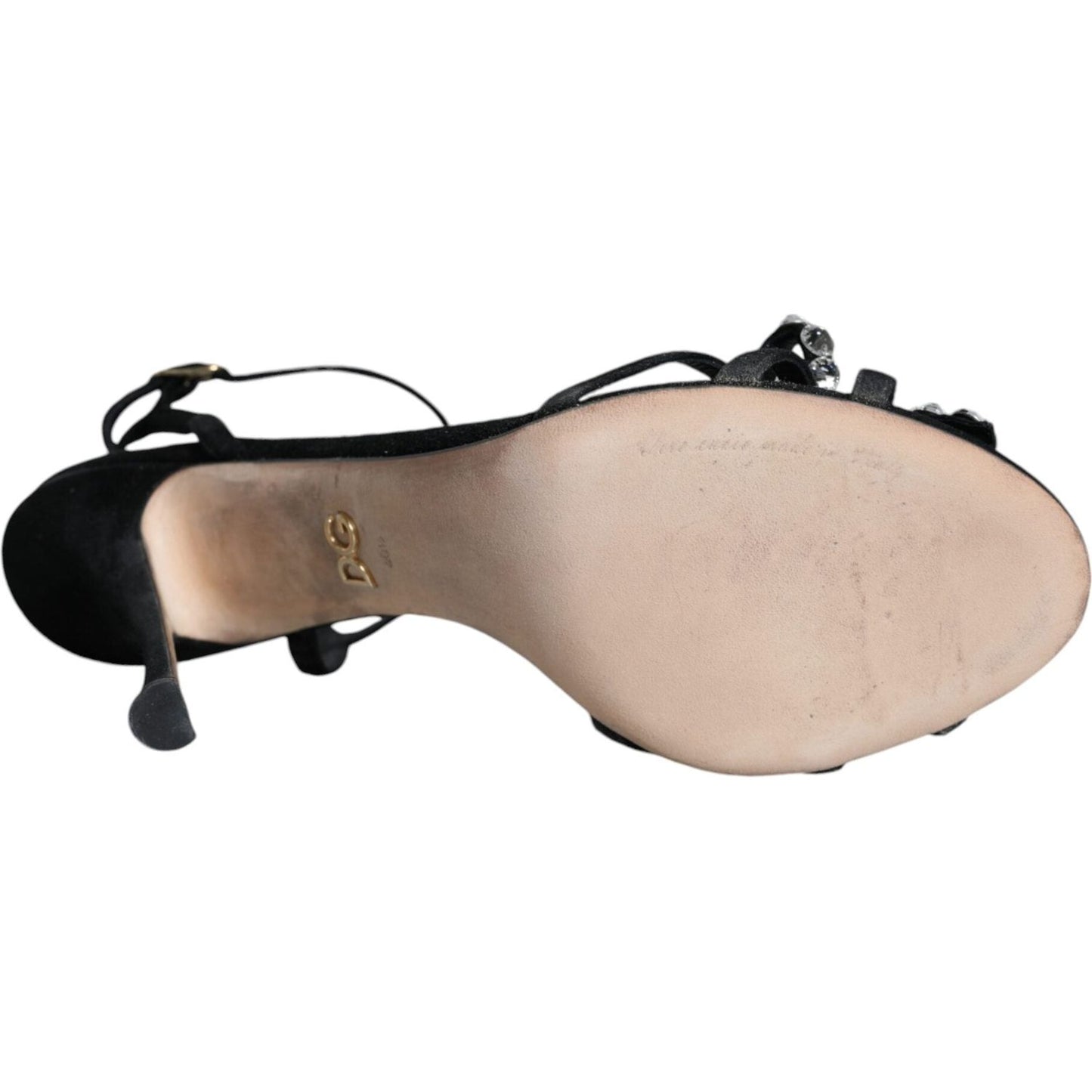 Dolce & Gabbana Black Suede Crystals KEIRA Sandals Shoes LA11654-40.5