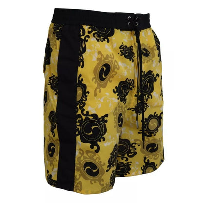 Dsquared² Yellow Black Printed Nylon Beachwear Shorts Swimwear