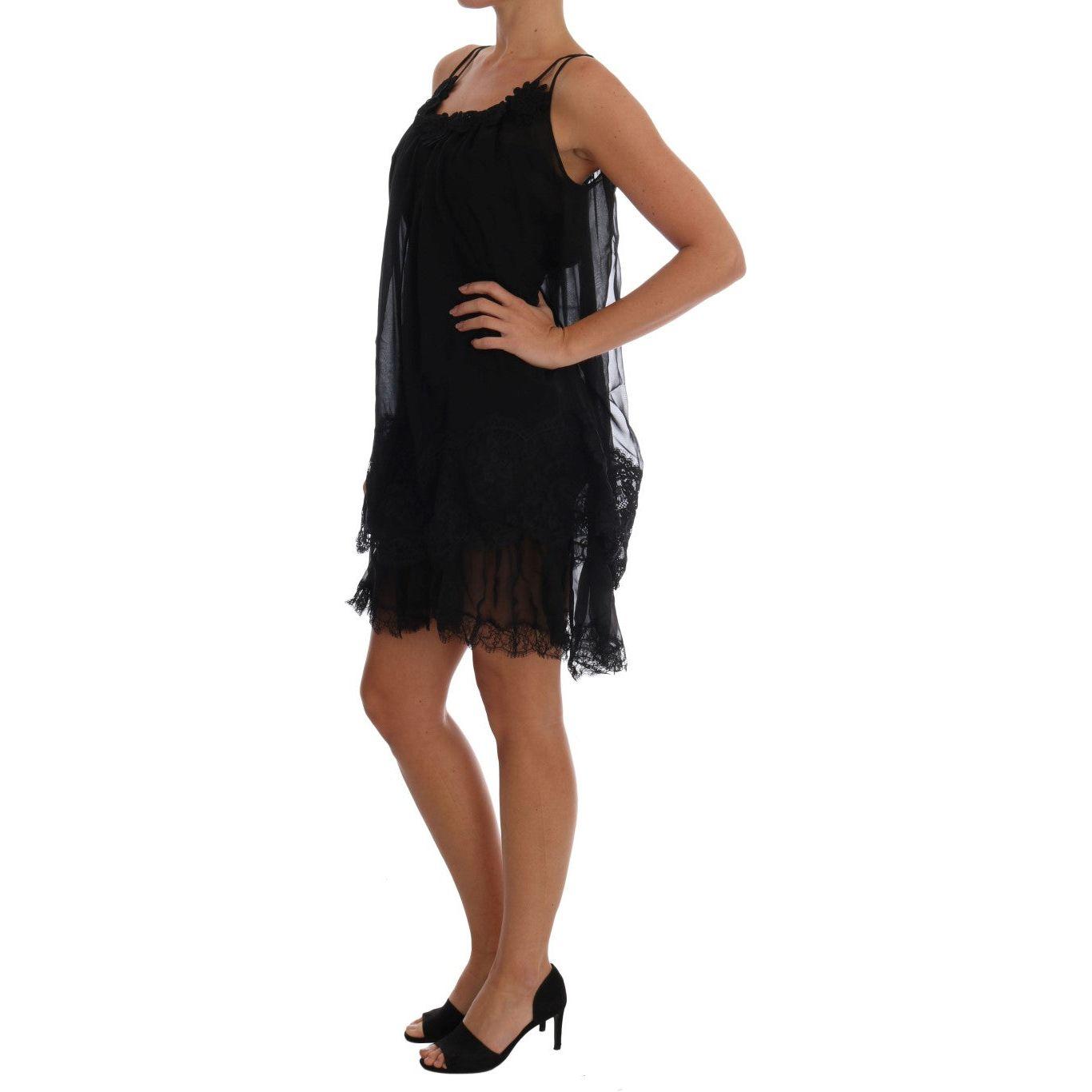 Dolce & Gabbana Black Silk Lace Chemise Dress BIK082-3