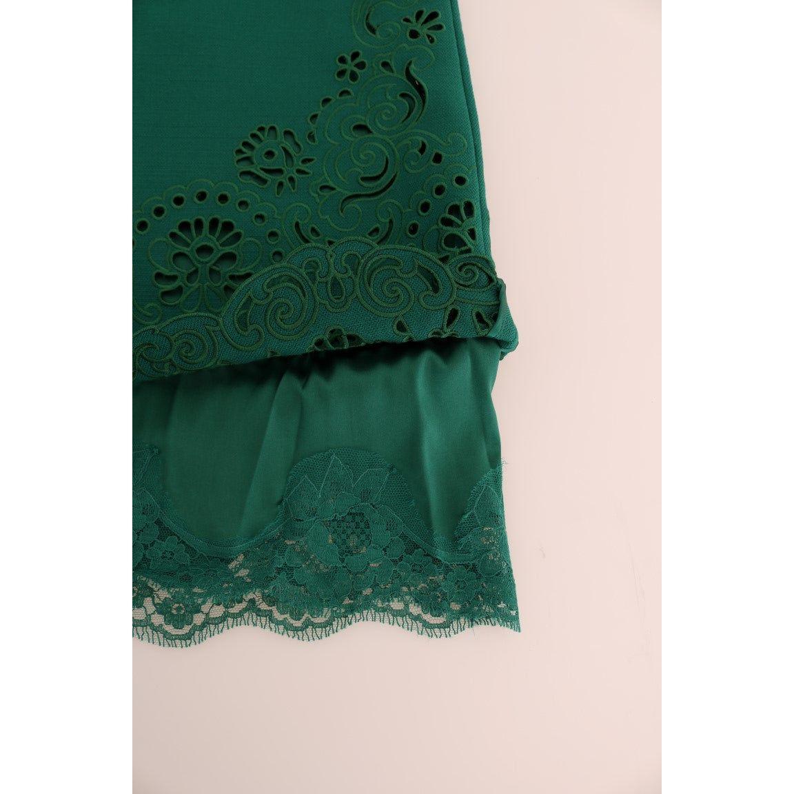 Dolce & Gabbana Green Floral Cutout Silk Wool Dress