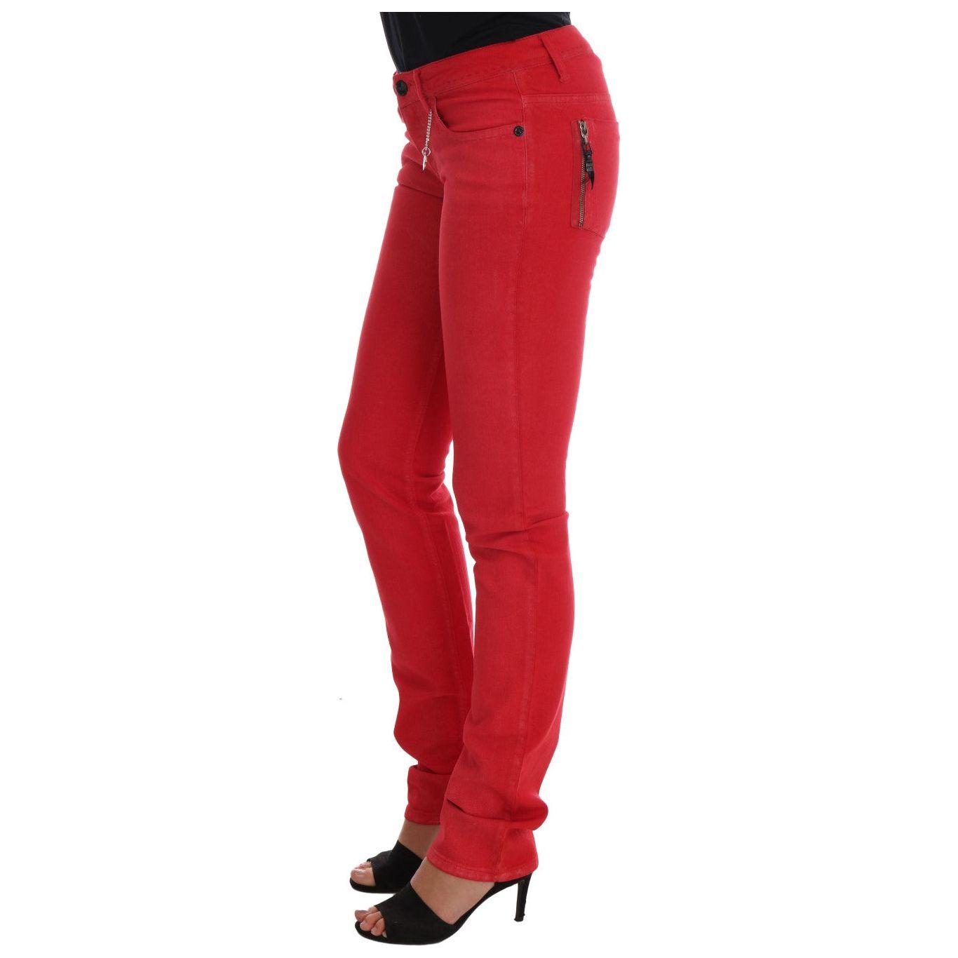Costume National Red Cotton Stretch Slim Jeans