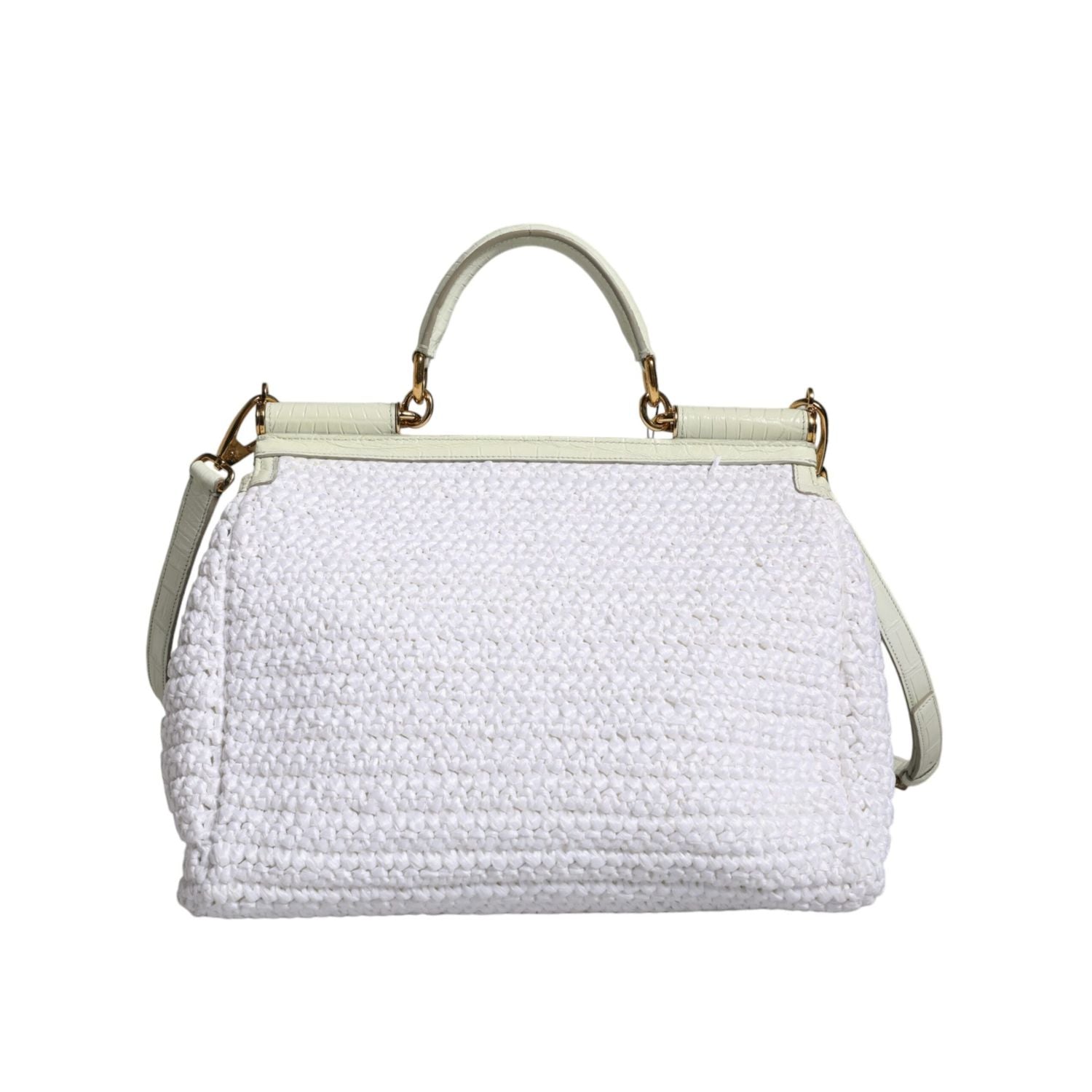 Dolce & Gabbana White Rafia Leather SICILY Crossbody Bag