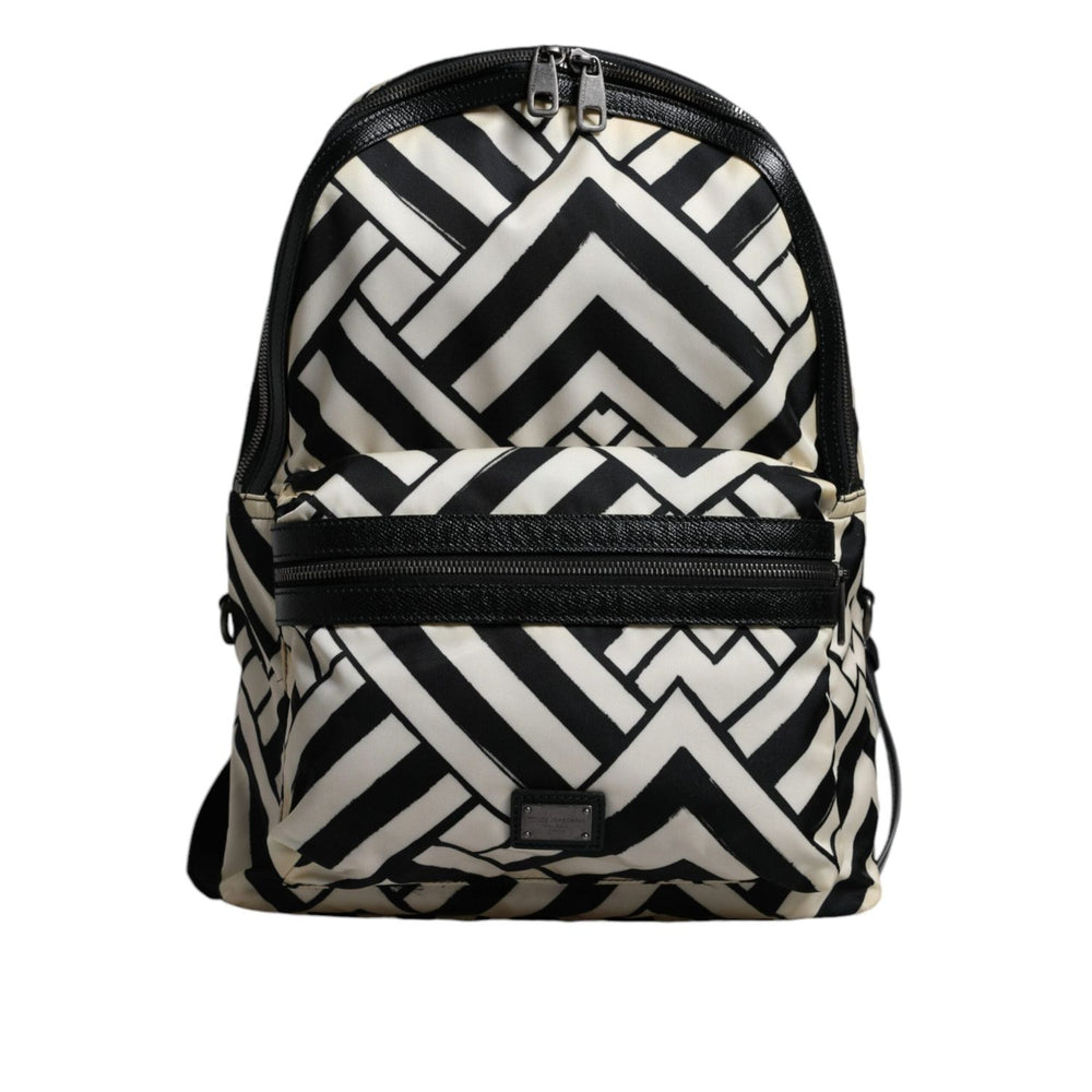 Dolce & Gabbana Black White Nylon Leather Travel Back Pack Bag