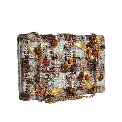 Dolce & Gabbana Multicolor Tweed Floral Clutch Crossbody Bag