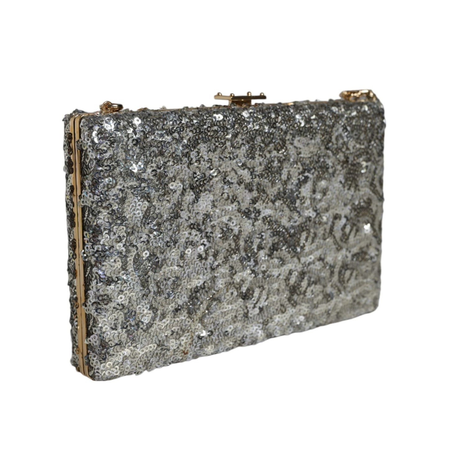 Dolce & Gabbana Silver Sequined Clutch Evening Crossbody Bag