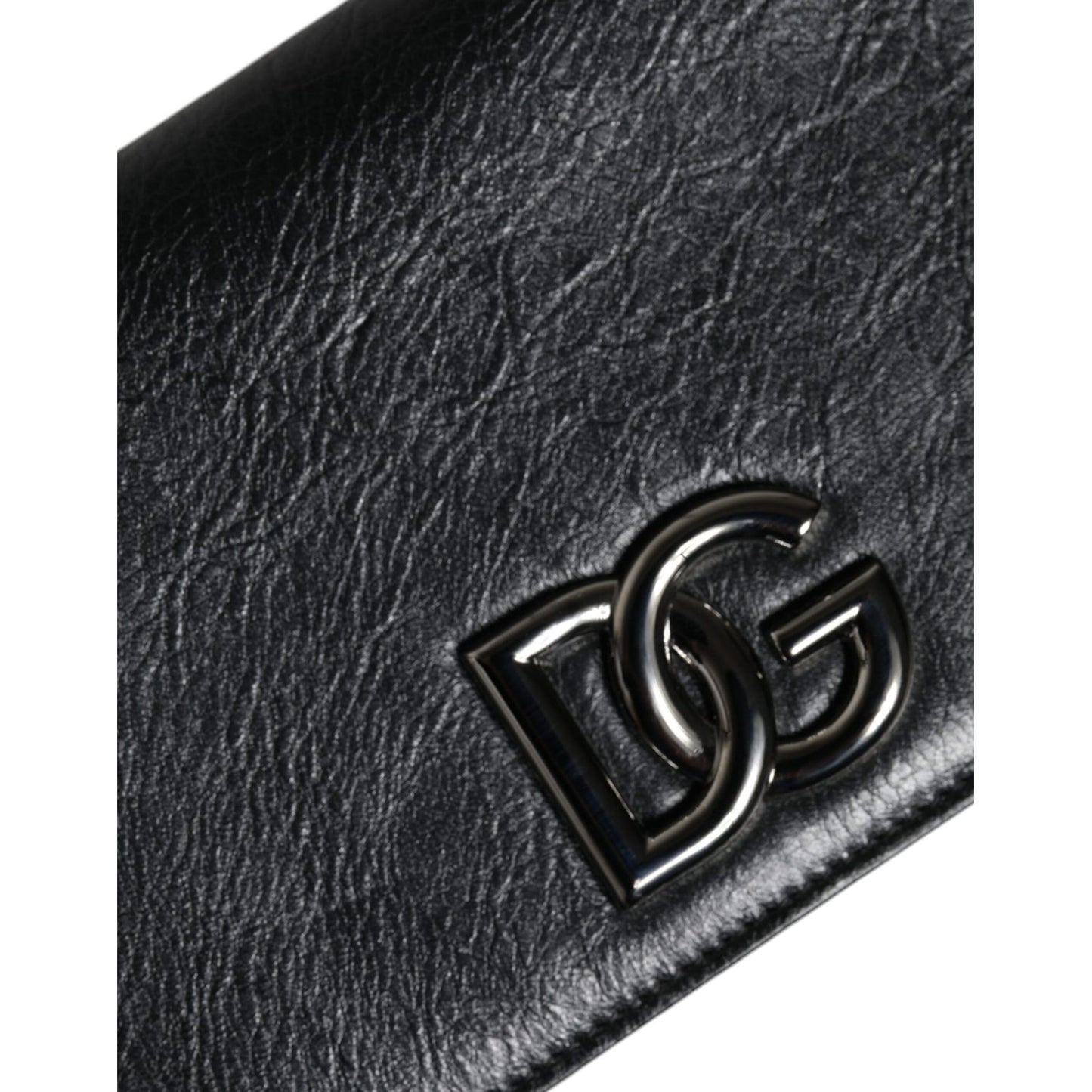 Dolce & Gabbana Black Leather DG Logo Bifold Card Slot Crossbody Bag