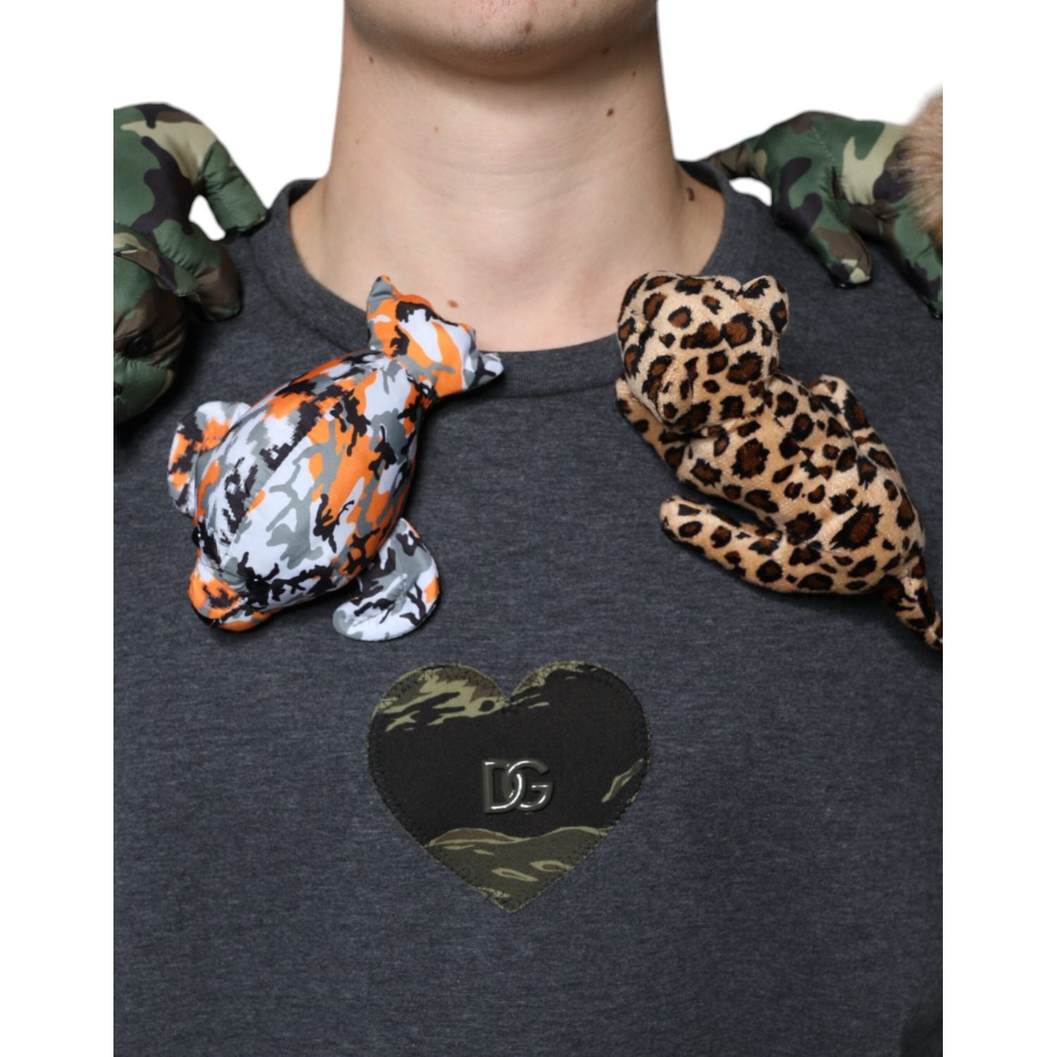 Dolce & Gabbana Gray Camouflage Animal Stuff Cotton T-shirt