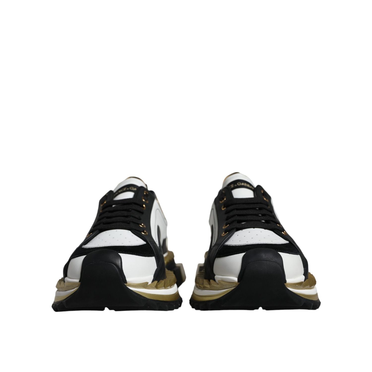 Dolce & Gabbana White Gold Black Leather SUPER KING Sneakers Shoes