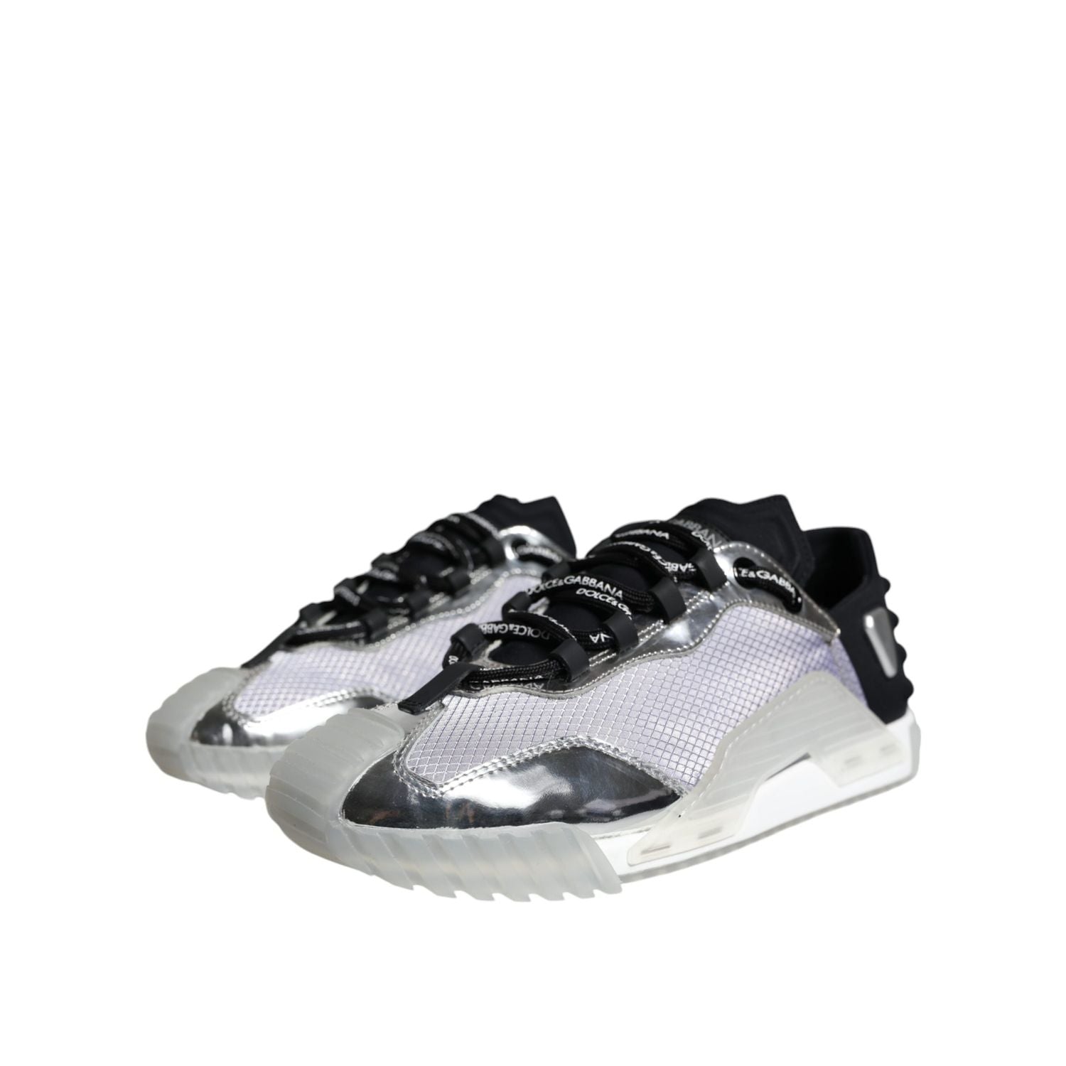 Dolce & Gabbana Silver Black Nylon NS1 Low Top Sneakers Shoes