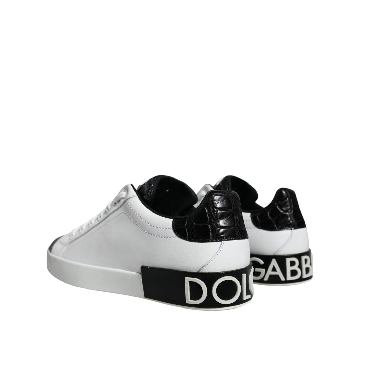 Dolce & Gabbana Black Leather Logo Portofino Sneaker Shoes