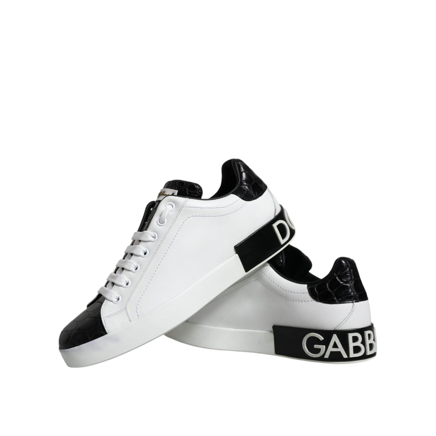 Dolce & Gabbana Black Leather Logo Portofino Sneaker Shoes