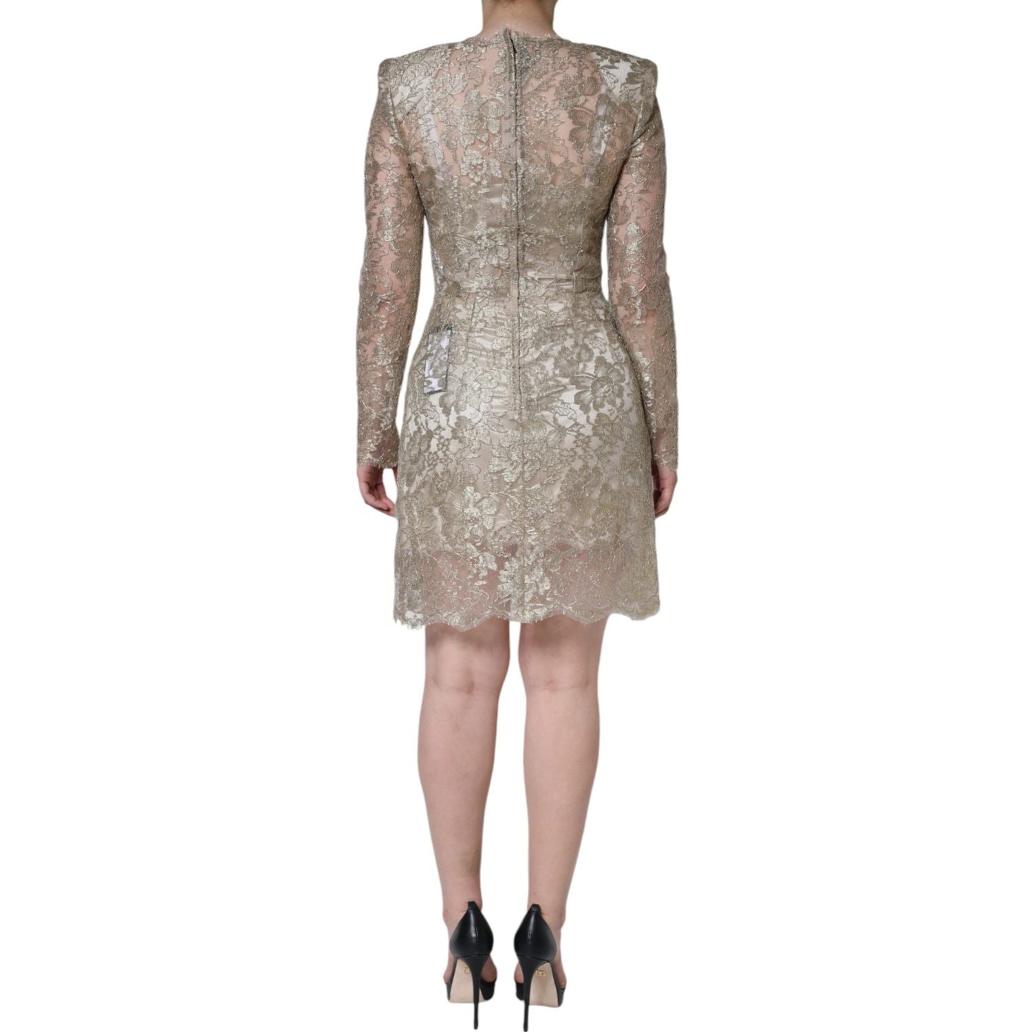 Dolce & Gabbana Gold Floral Lace A-line Sheath Mini Dress