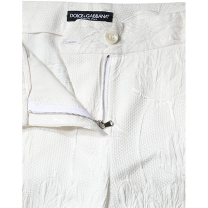 Dolce & Gabbana White Floral Brocade Cotton Cropped Pants