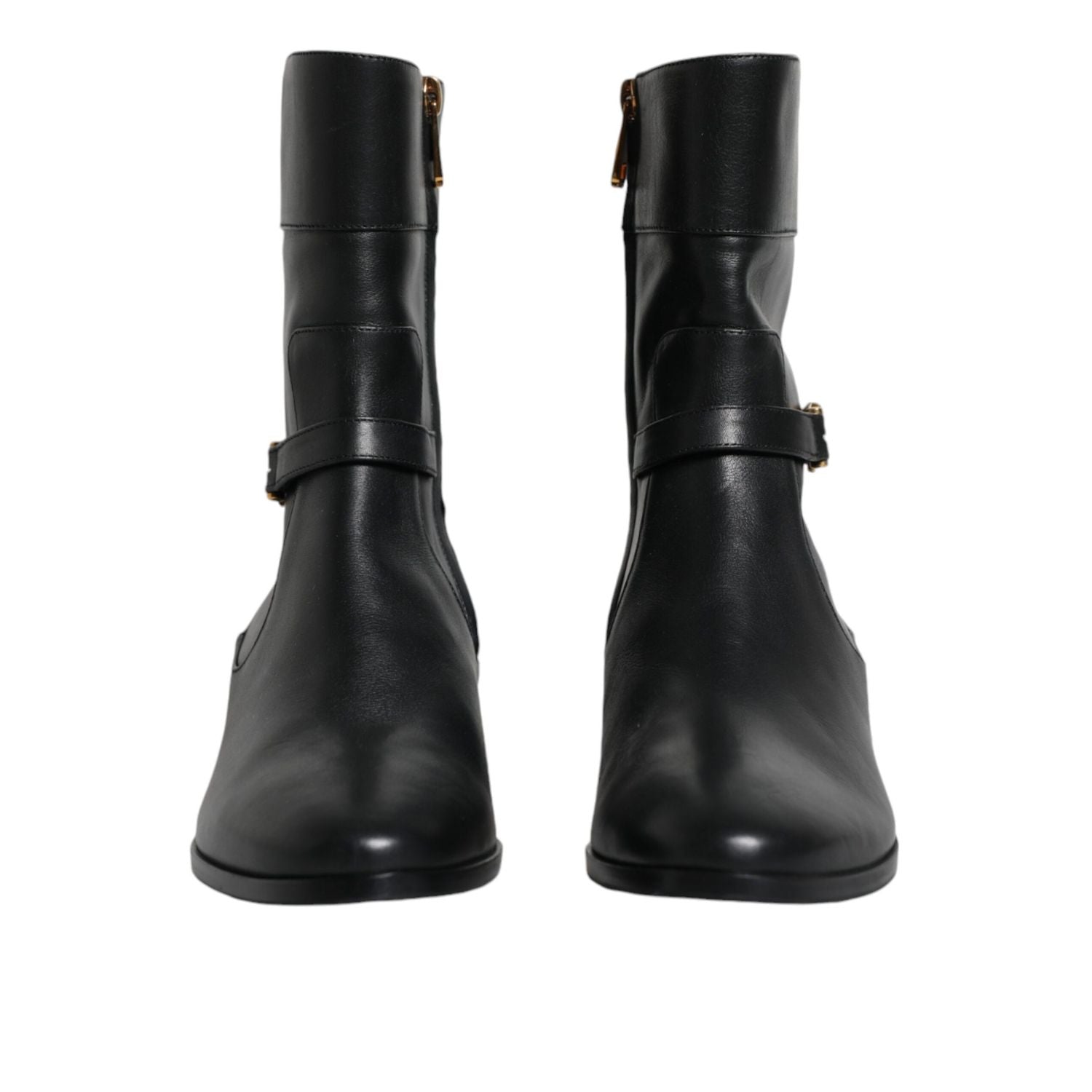 Dolce & Gabbana Black Leather Logo Mid Calf Boots Shoes