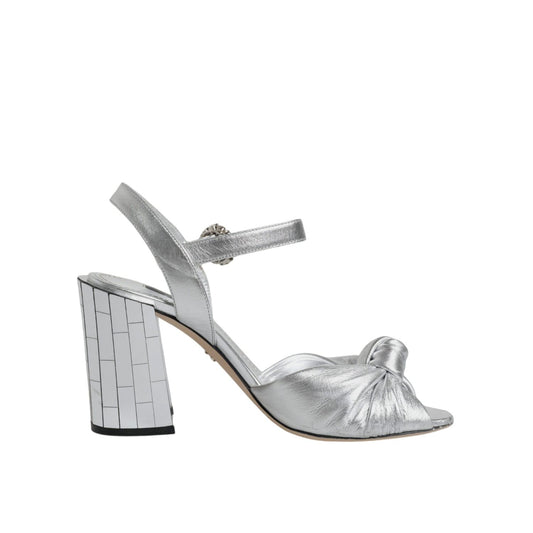 Dolce & Gabbana Silver Mirror Heels KEIRA Sandals Shoes, preowned ankle strap, silver lamb leather, mirror heel, buckle closure.