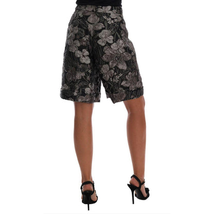 Dolce & Gabbana Gray Floral Brocade High Waist Shorts