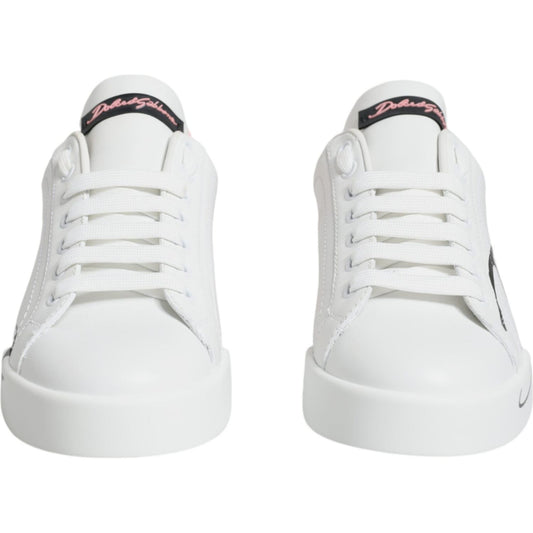Dolce & Gabbana White Pink Portofino Low Top Sneakers Shoes LA11800-35