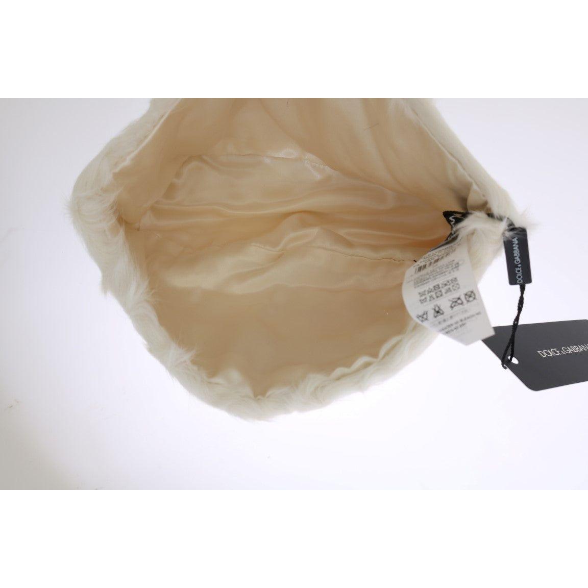 Dolce & Gabbana White Xiangao Lamb Fur Beanie