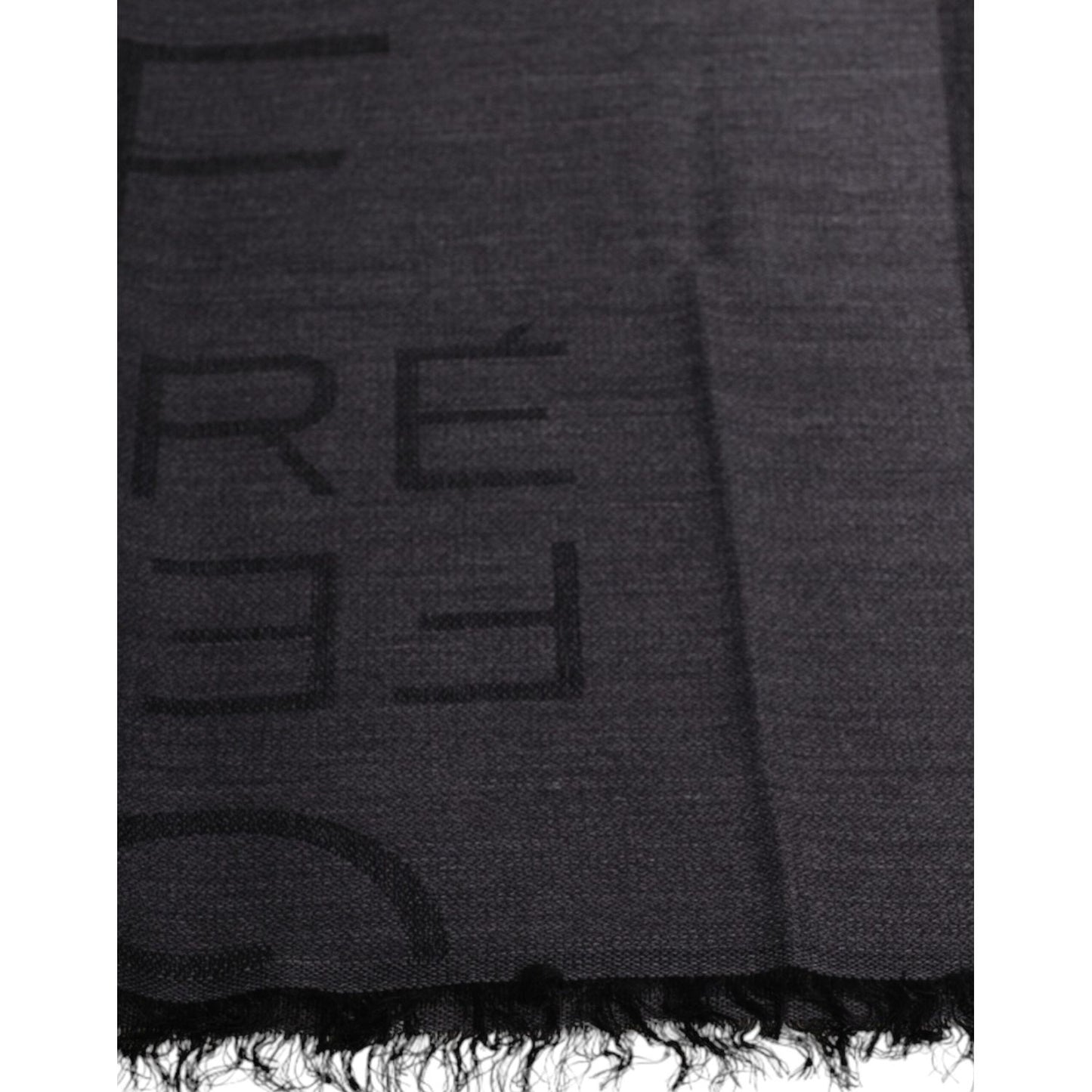 GF Ferre Dark Gray Wool Viscose Foulard Patterned Scarf